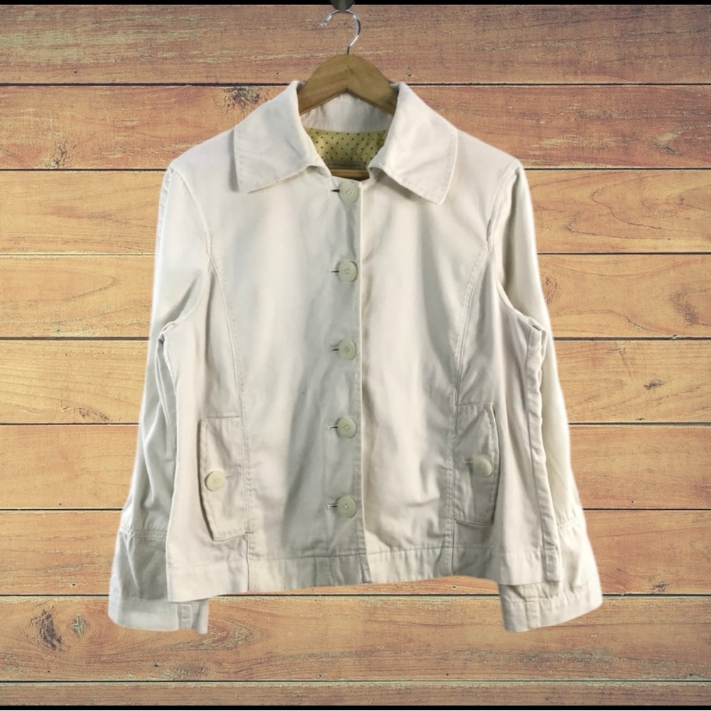 Vintage LL Bean Casual Outdoor Field Button Bomber Jacket White Large Petite